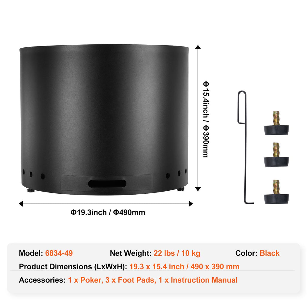 Smokeless Fire Pit Stove Bonfire, H: 15.4 in x Dia: 19.3 in ,Wood Burning Fireplaces with Removable Ash Pan, SUS430 Stainless Steel inner Portable Outdoor Firepit, for Outdoor Patio Camping