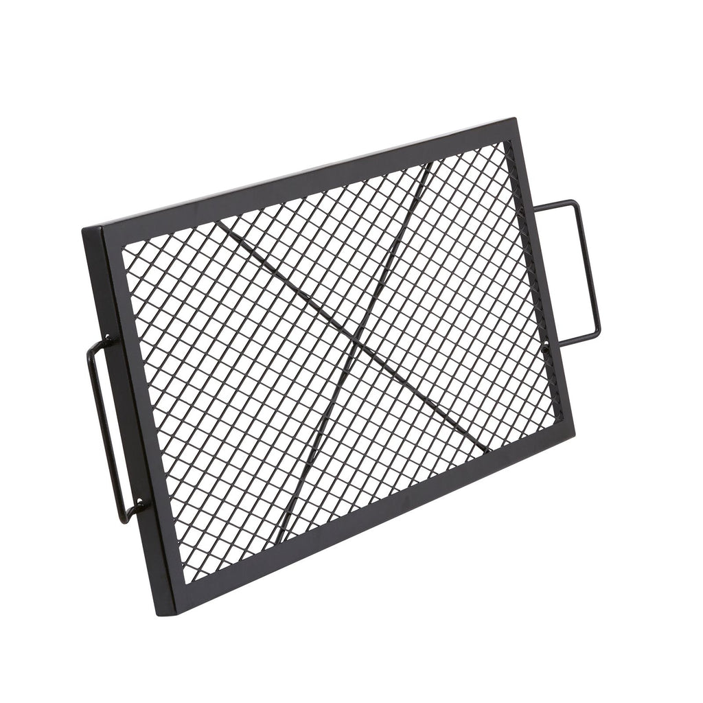 X-Marks Fire Pit Grill Grate, Rectangle Cooking Grate, Heavy Duty Steel Campfire BBQ Grill Grid with Handle & Support X Wire, Portable Camping Cookware for Outside Party Gathering, 32 Inch Black