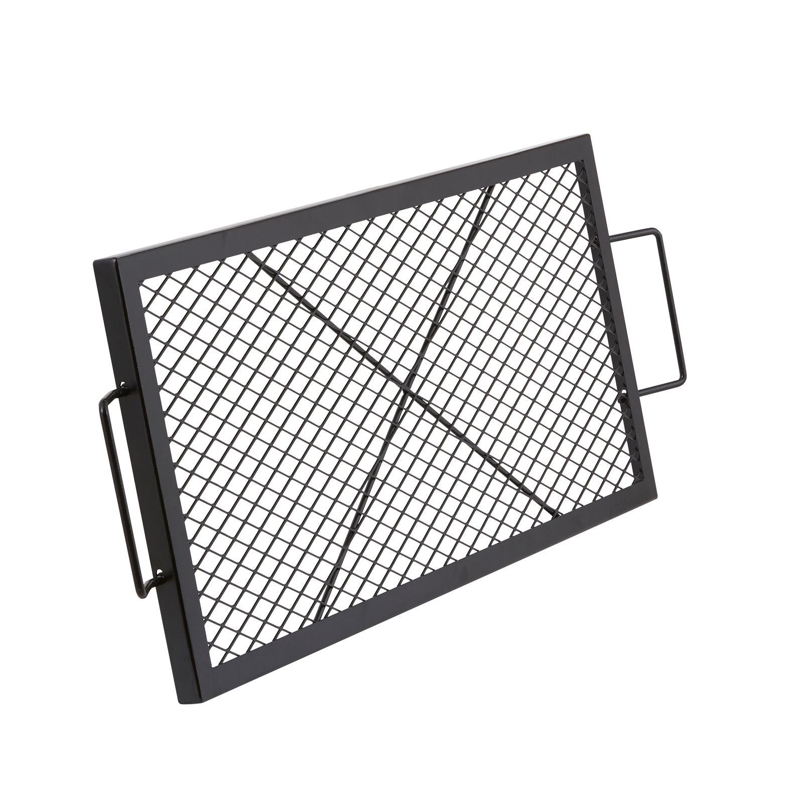 X-Marks Fire Pit Grill Grate, Rectangle Cooking Grate, Heavy Duty Steel Campfire BBQ Grill Grid with Handle & Support X Wire, Portable Camping Cookware for Outside Party Gathering, 32 Inch Black