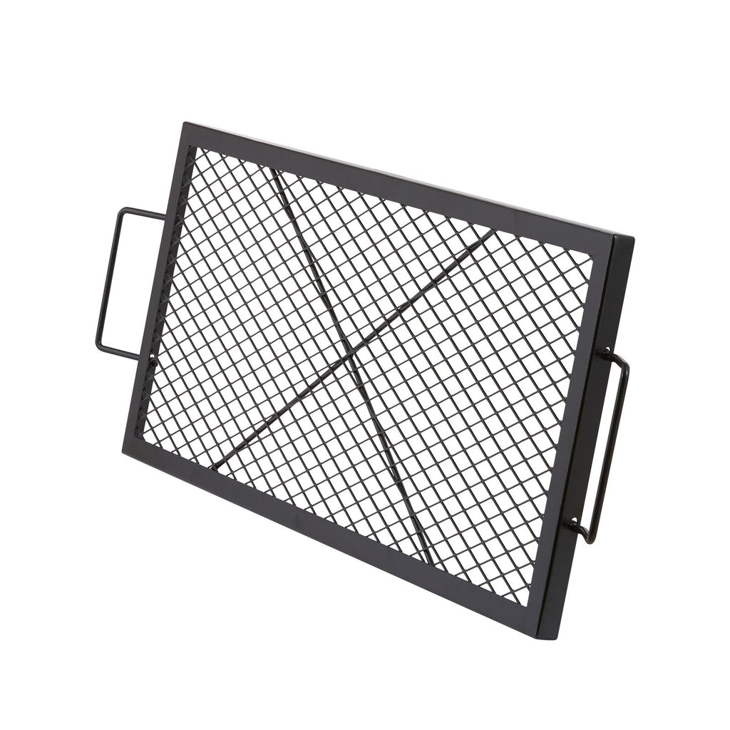 X-Marks Fire Pit Grill Grate, Rectangle Cooking Grate, Heavy Duty Steel Campfire BBQ Grill Grid with Handle & Support X Wire, Portable Camping Cookware for Outside Party Gathering, 32 Inch Black
