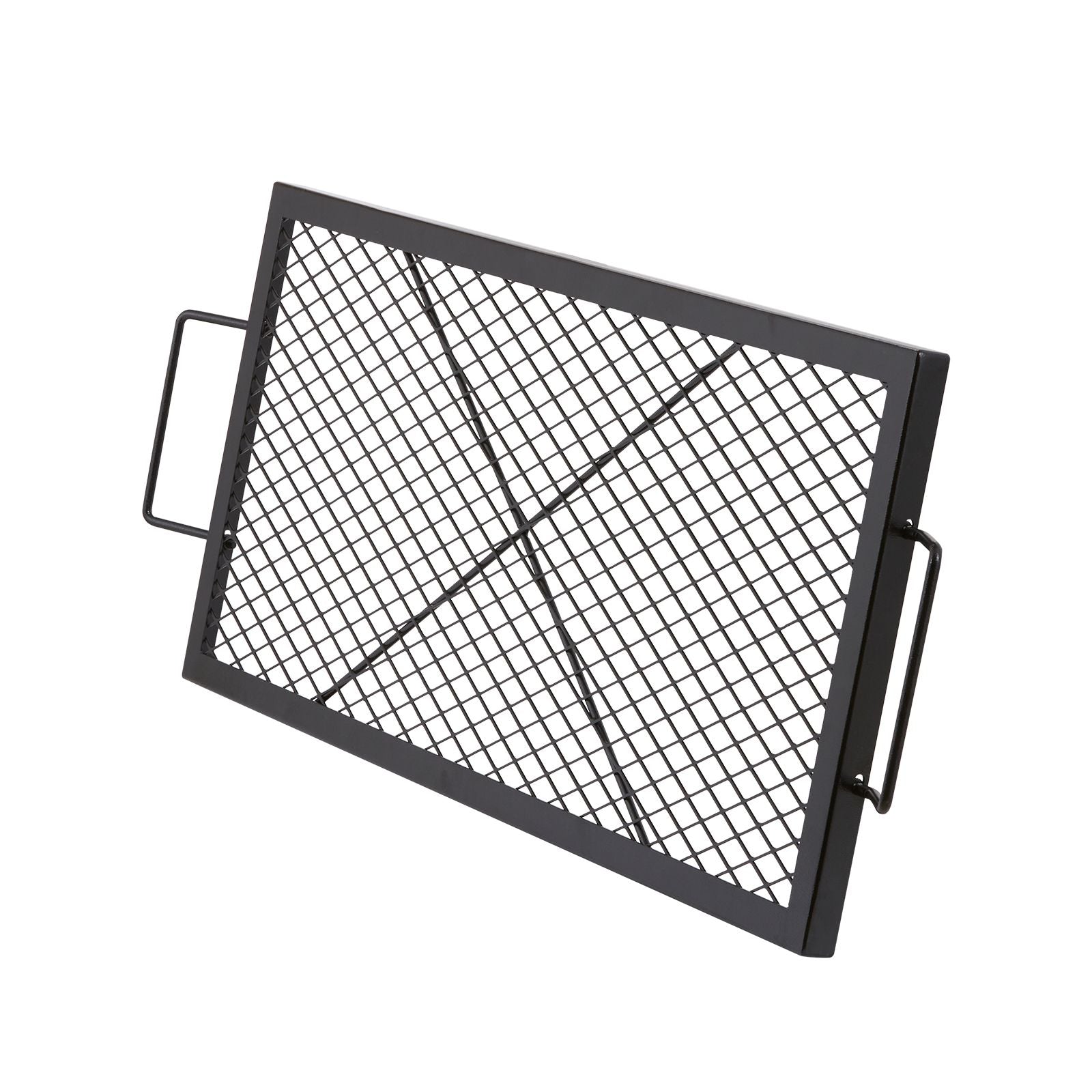 X-Marks Fire Pit Grill Grate, Rectangle Cooking Grate, Heavy Duty Steel Campfire BBQ Grill Grid with Handle & Support X Wire, Portable Camping Cookware for Outside Party Gathering, 32 Inch Black