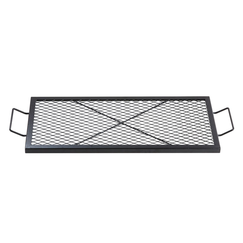 X-Marks Fire Pit Grill Grate, Rectangle Cooking Grate, Heavy Duty Steel Campfire BBQ Grill Grid with Handle & Support X Wire, Portable Camping Cookware for Outside Party Gathering, 32 Inch Black