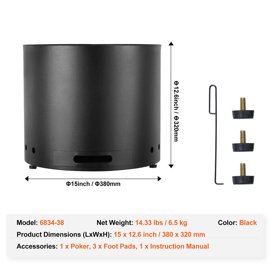 Smokeless Fire Pit Stove Bonfire, H: 12.6 in x Dia: 15 in ,Wood Burning Fireplaces with Removable Ash Pan, SUS430 Stainless Steel inner Portable Outdoor Firepit, Ideal for Outdoor Patio Camping