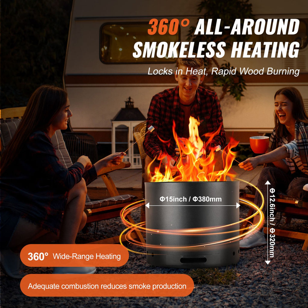 Smokeless Fire Pit Stove Bonfire, H: 12.6 in x Dia: 15 in ,Wood Burning Fireplaces with Removable Ash Pan, SUS430 Stainless Steel inner Portable Outdoor Firepit, Ideal for Outdoor Patio Camping