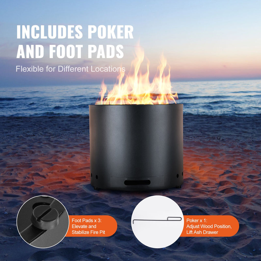 Smokeless Fire Pit Stove Bonfire, H: 12.6 in x Dia: 15 in ,Wood Burning Fireplaces with Removable Ash Pan, SUS430 Stainless Steel inner Portable Outdoor Firepit, Ideal for Outdoor Patio Camping