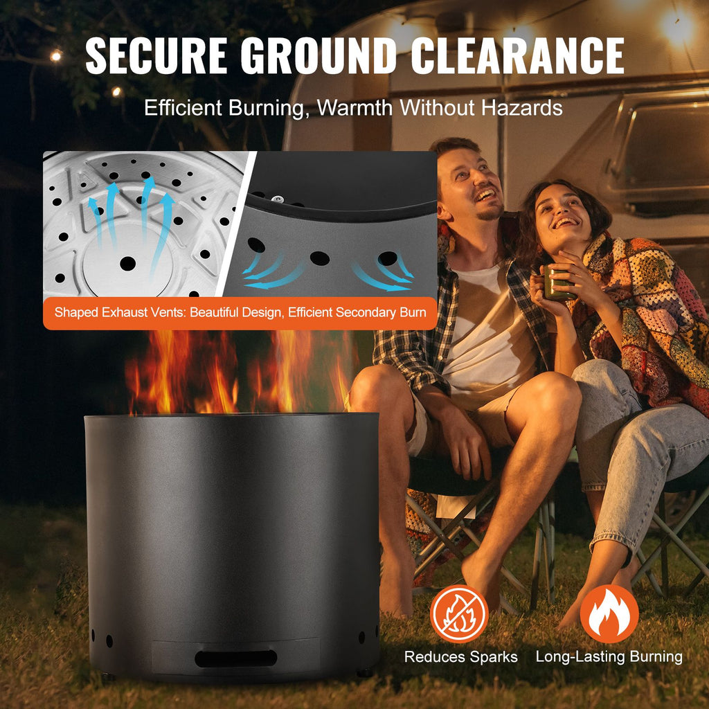 Smokeless Fire Pit Stove Bonfire, H: 12.6 in x Dia: 15 in ,Wood Burning Fireplaces with Removable Ash Pan, SUS430 Stainless Steel inner Portable Outdoor Firepit, Ideal for Outdoor Patio Camping