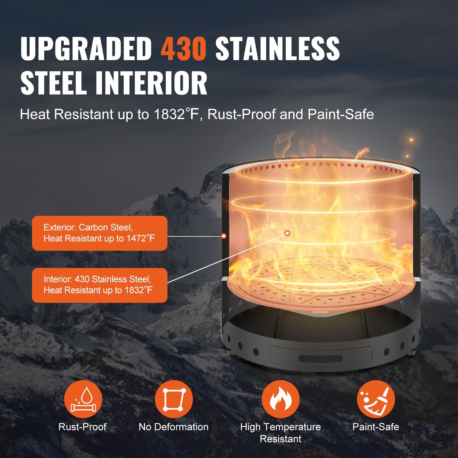 Smokeless Fire Pit Stove Bonfire, H: 12.6 in x Dia: 15 in ,Wood Burning Fireplaces with Removable Ash Pan, SUS430 Stainless Steel inner Portable Outdoor Firepit, Ideal for Outdoor Patio Camping