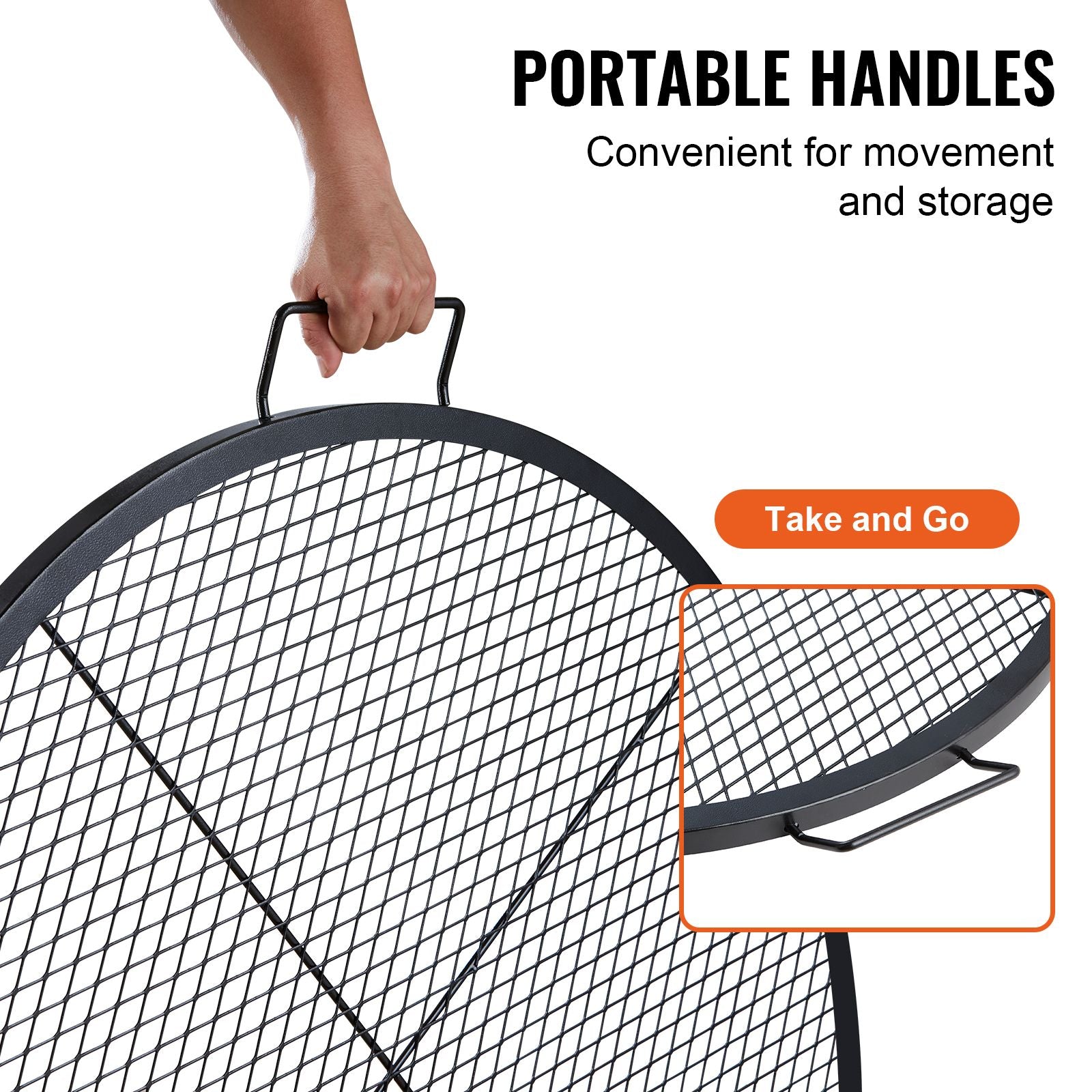 X-Marks Fire Pit Grill Grate, Round Cooking Grate, Heavy Duty Steel Campfire BBQ Grill Grid with Handle and Support X Wire, Portable Camping Cookware for Outside Party & Gathering, 36 Inch Black