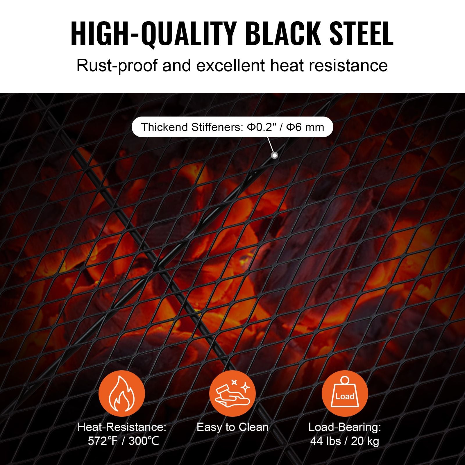 X-Marks Fire Pit Grill Grate, Round Cooking Grate, Heavy Duty Steel Campfire BBQ Grill Grid with Handle and Support X Wire, Portable Camping Cookware for Outside Party & Gathering, 36 Inch Black