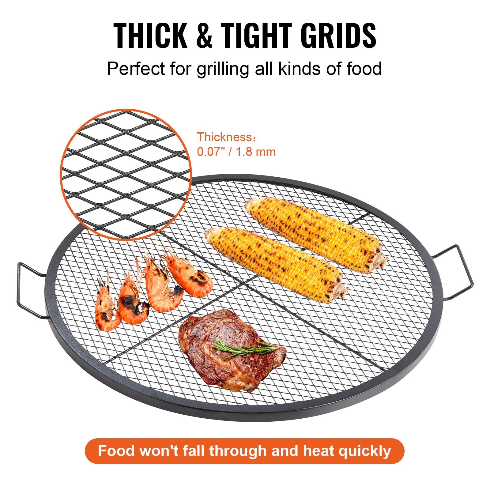 X-Marks Fire Pit Grill Grate, Round Cooking Grate, Heavy Duty Steel Campfire BBQ Grill Grid with Handle and Support X Wire, Portable Camping Cookware for Outside Party & Gathering, 36 Inch Black
