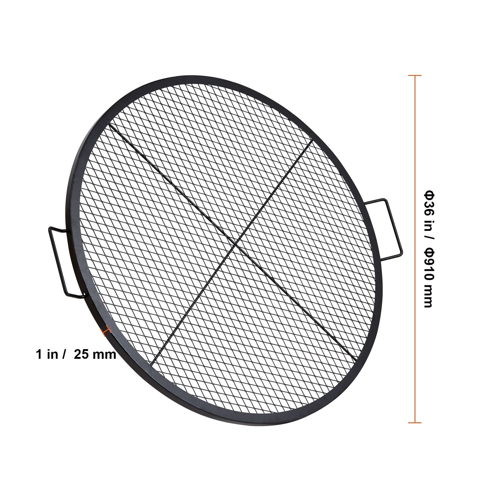 X-Marks Fire Pit Grill Grate, Round Cooking Grate, Heavy Duty Steel Campfire BBQ Grill Grid with Handle and Support X Wire, Portable Camping Cookware for Outside Party & Gathering, 36 Inch Black