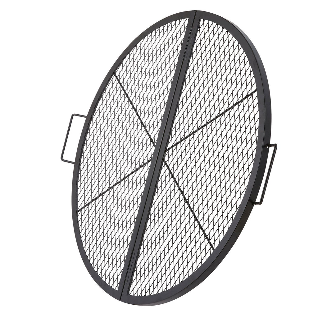 X-Marks Fire Pit Grill Grate, Foldable Round Cooking Grate, Heavy Duty Steel Campfire BBQ Grill Grid with Handle and Support X Wire, Portable Camping Cookware for Outside Party, 36 Inch Black