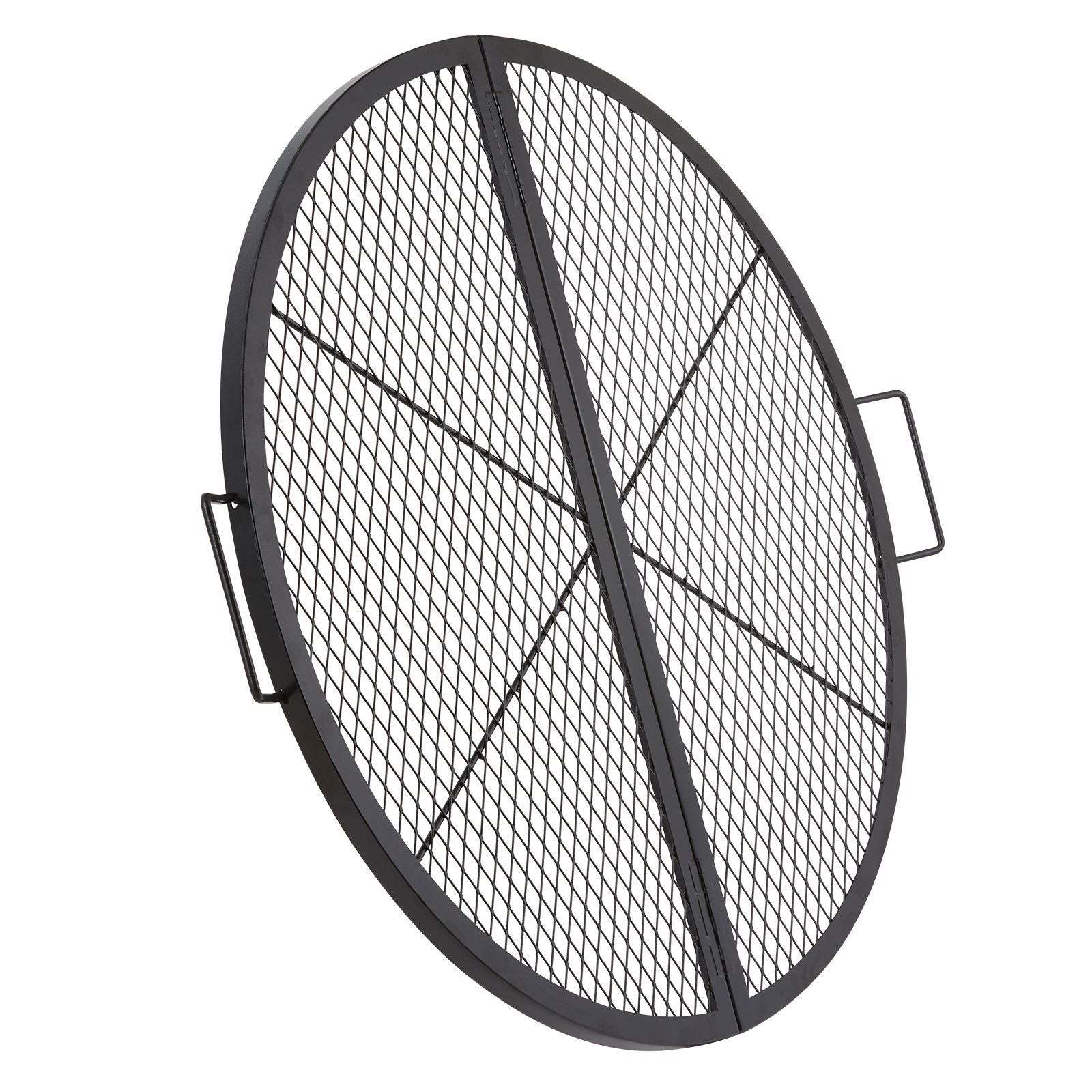 X-Marks Fire Pit Grill Grate, Foldable Round Cooking Grate, Heavy Duty Steel Campfire BBQ Grill Grid with Handle and Support X Wire, Portable Camping Cookware for Outside Party, 36 Inch Black