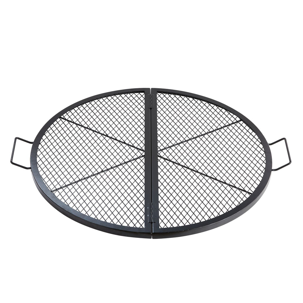 X-Marks Fire Pit Grill Grate, Foldable Round Cooking Grate, Heavy Duty Steel Campfire BBQ Grill Grid with Handle and Support X Wire, Portable Camping Cookware for Outside Party, 36 Inch Black