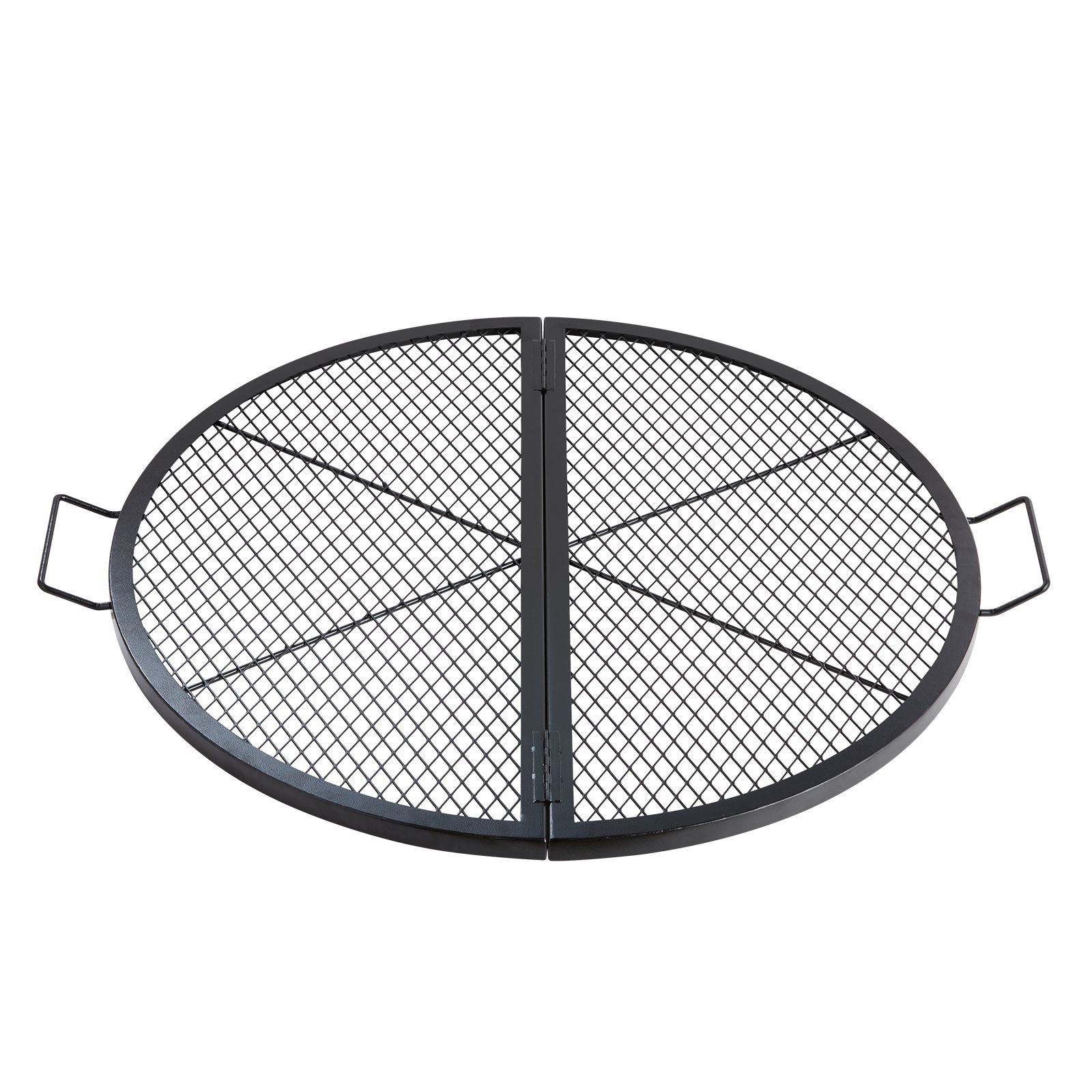 X-Marks Fire Pit Grill Grate, Foldable Round Cooking Grate, Heavy Duty Steel Campfire BBQ Grill Grid with Handle and Support X Wire, Portable Camping Cookware for Outside Party, 36 Inch Black