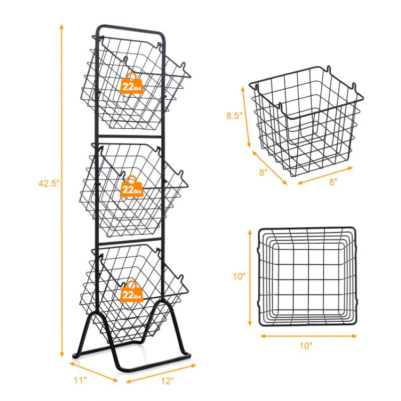 3-Tier Kitchen Storage Basket Organizer for Fruit & Items