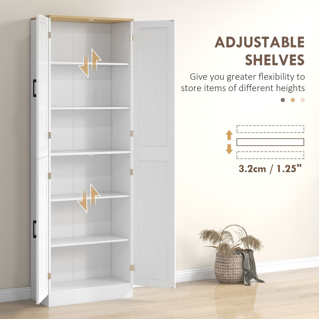 HOMCOM 67" Freestanding Kitchen Pantry, 4-Door Storage Cabinet Organizer with Adjustable Shelves, Kitchen Cabinet with Doors and Shelves, Distressed White