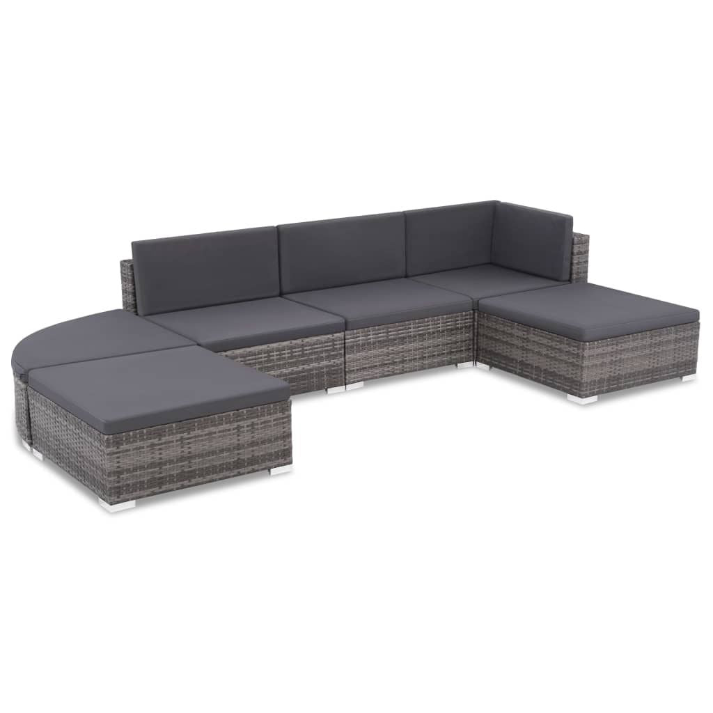 6 Piece Patio Lounge Set with Cushions Poly Rattan Gray