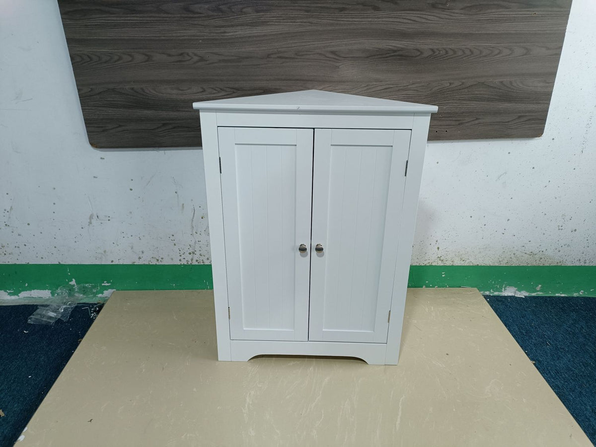 Floor Corner Cabinet with 2 Doors and Adjustable Shelves, Freestanding Narrow Cabinet Organizer, Corner Storage Cabinets for