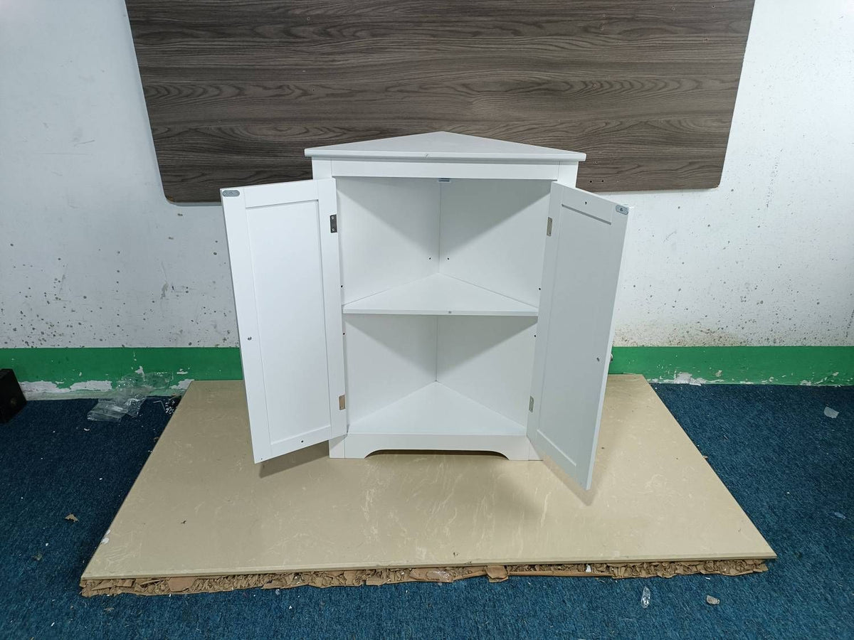 Floor Corner Cabinet with 2 Doors and Adjustable Shelves, Freestanding Narrow Cabinet Organizer, Corner Storage Cabinets for