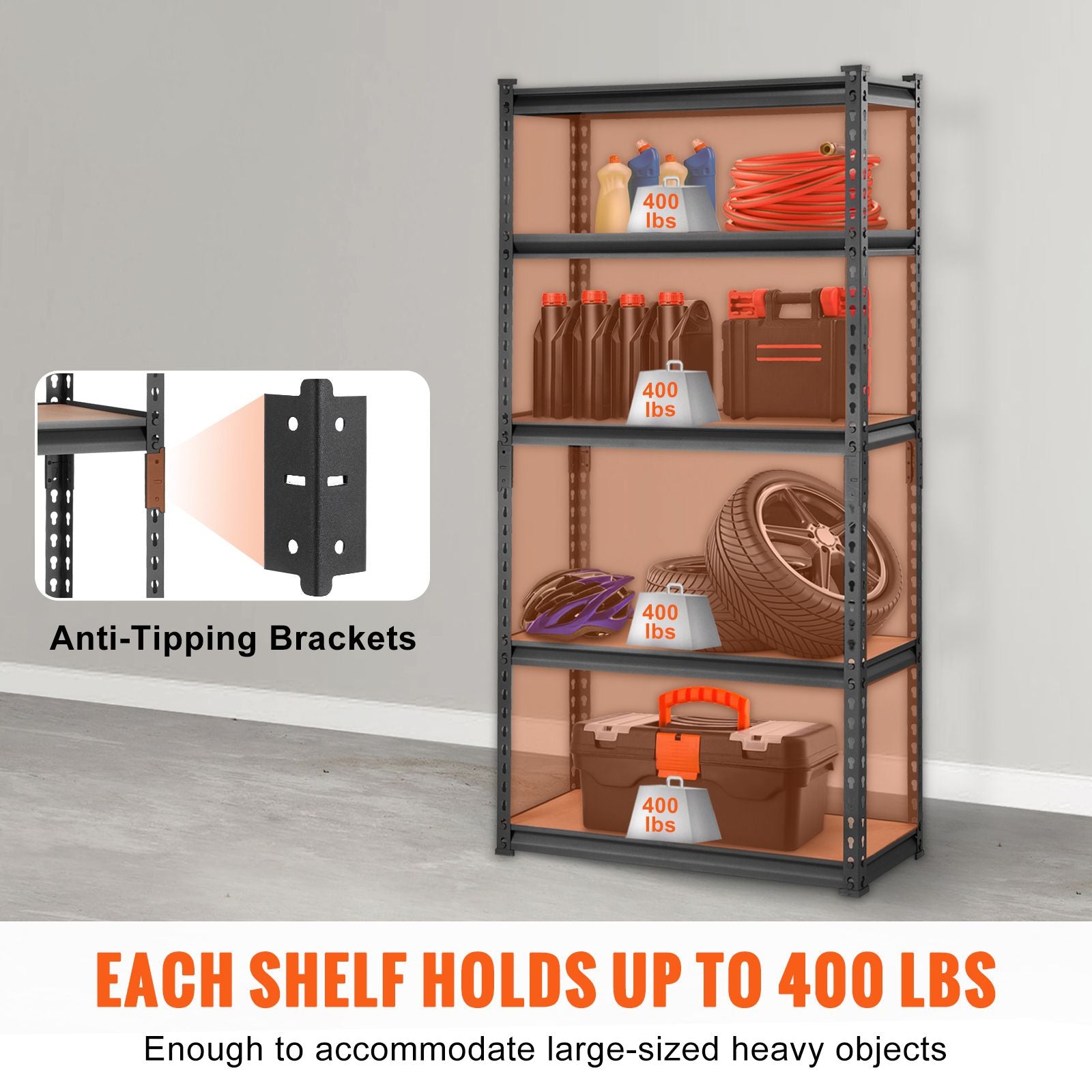 Storage Shelving Unit, 5-Tier Adjustable, 2000 lbs Capacity, Heavy Duty Garage Shelves Metal Organizer Utility Rack, Black, 30" L x 12" W x 60" H for Kitchen Pantry Basement Bathroom Laundry