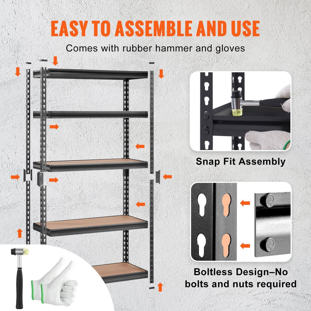 Storage Shelving Unit, 5-Tier Adjustable, 2000 lbs Capacity, Heavy Duty Garage Shelves Metal Organizer Utility Rack, Black, 30" L x 12" W x 60" H for Kitchen Pantry Basement Bathroom Laundry