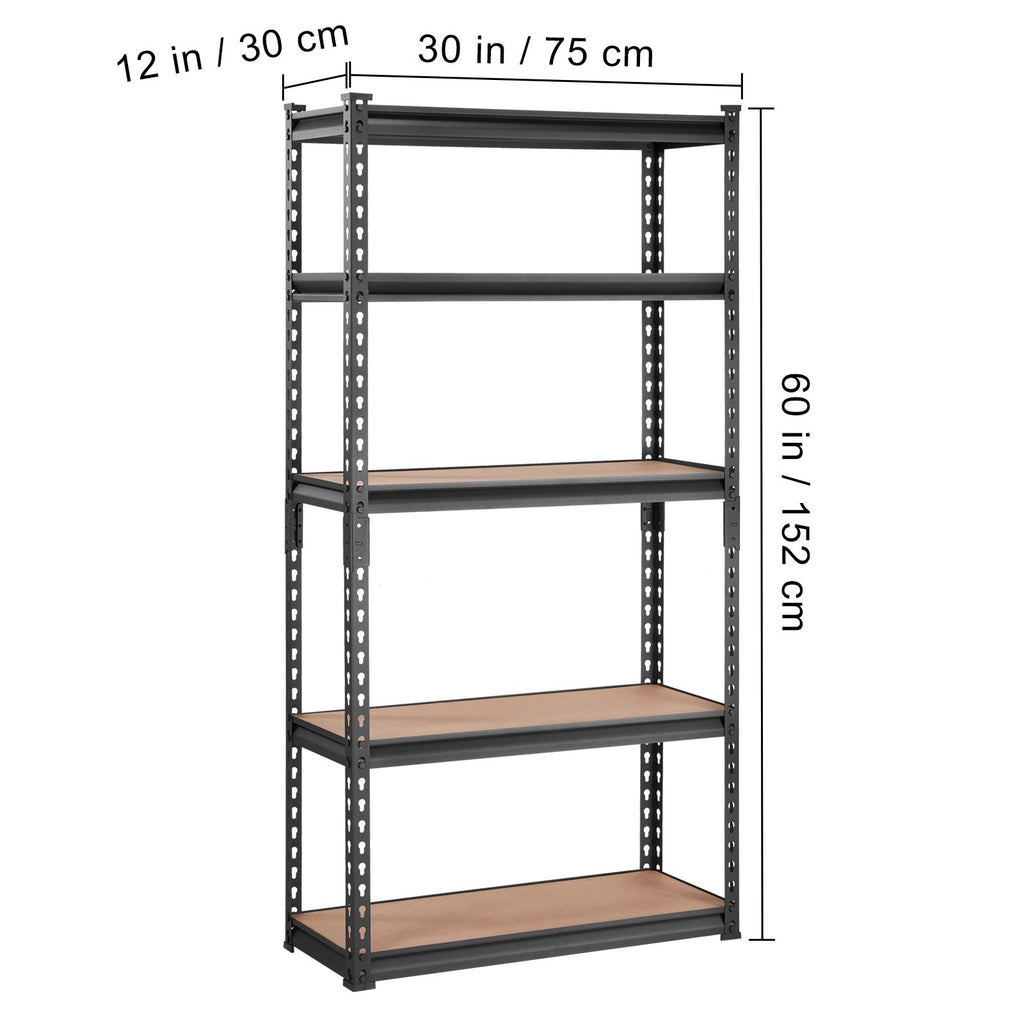 Storage Shelving Unit, 5-Tier Adjustable, 2000 lbs Capacity, Heavy Duty Garage Shelves Metal Organizer Utility Rack, Black, 30" L x 12" W x 60" H for Kitchen Pantry Basement Bathroom Laundry