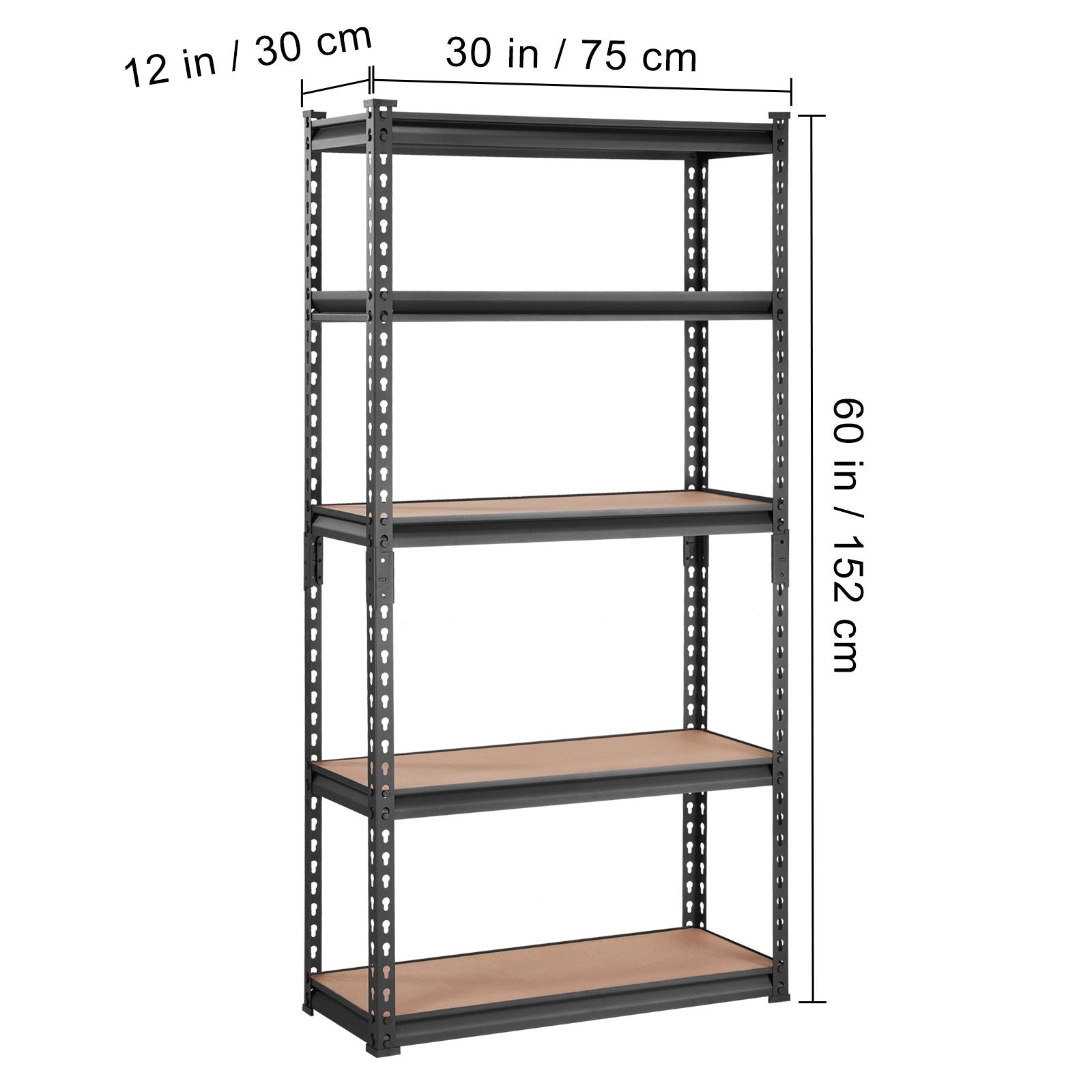 Storage Shelving Unit, 5-Tier Adjustable, 2000 lbs Capacity, Heavy Duty Garage Shelves Metal Organizer Utility Rack, Black, 30" L x 12" W x 60" H for Kitchen Pantry Basement Bathroom Laundry