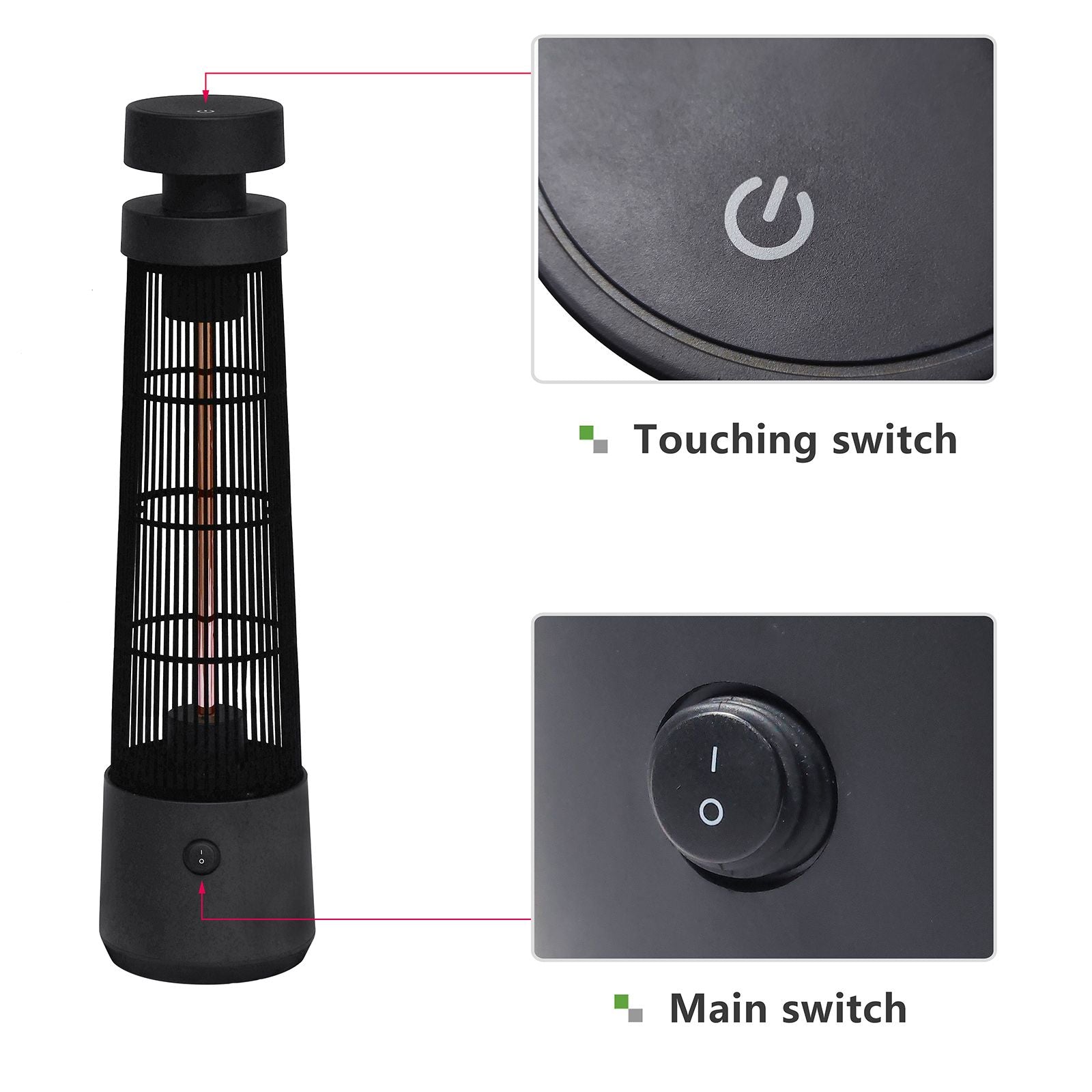 Infrared Electric Freestanding Outdoor Heater,IP55 Waterproof,Touch Switch,1200W