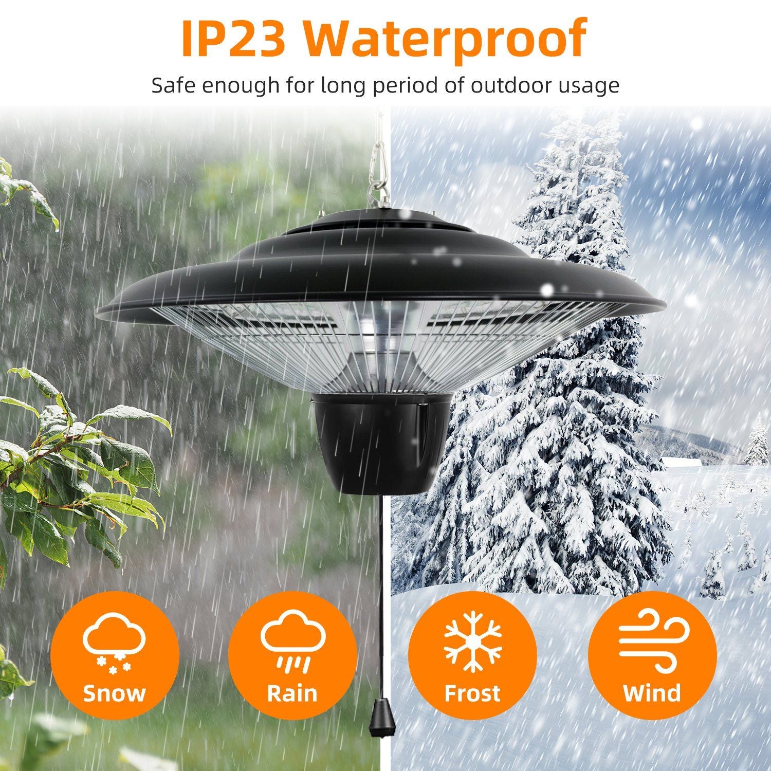 1500W Outdoor Hanging Patio Heater Ultra-Quiet Electric Heating Lamp