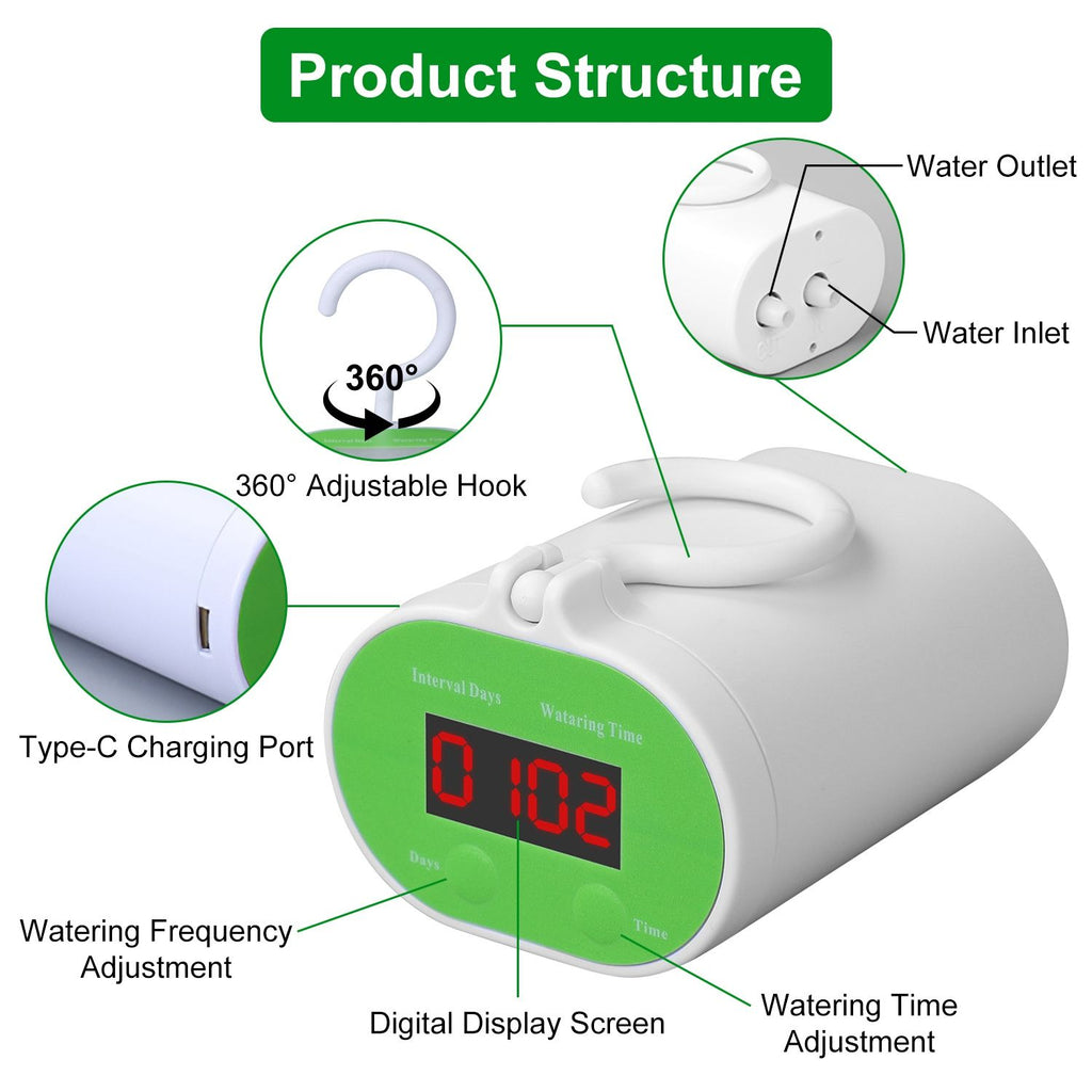 Automatic Watering System Kit With Timer Pump Device For 12Plants Rechargeable Battery
