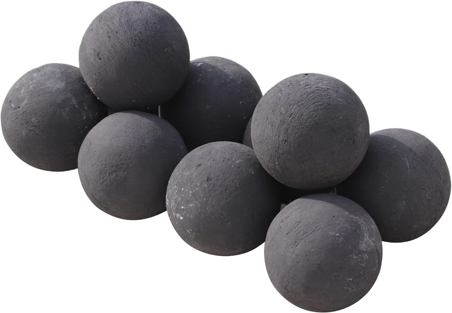Hollow Ceramic Fire Balls, Set of 10 Fireplace Balls, Modern Accessory for Indoor/Outdoor Fire Pits or Fire Tables, Brushed Concrete Look, Midnight Black, 3 Inch