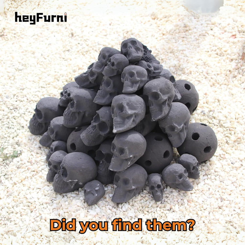 Hollow Ceramic Fire Balls, Set of 10 Fireplace Balls, Modern Accessory for Indoor/Outdoor Fire Pits or Fire Tables, Brushed Concrete Look, Midnight Black, 3 Inch