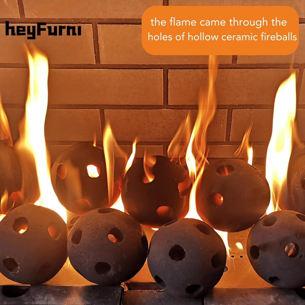 Hollow Ceramic Fire Balls, Set of 10 Fireplace Balls, Modern Accessory for Indoor/Outdoor Fire Pits or Fire Tables, Brushed Concrete Look, Midnight Black, 3 Inch