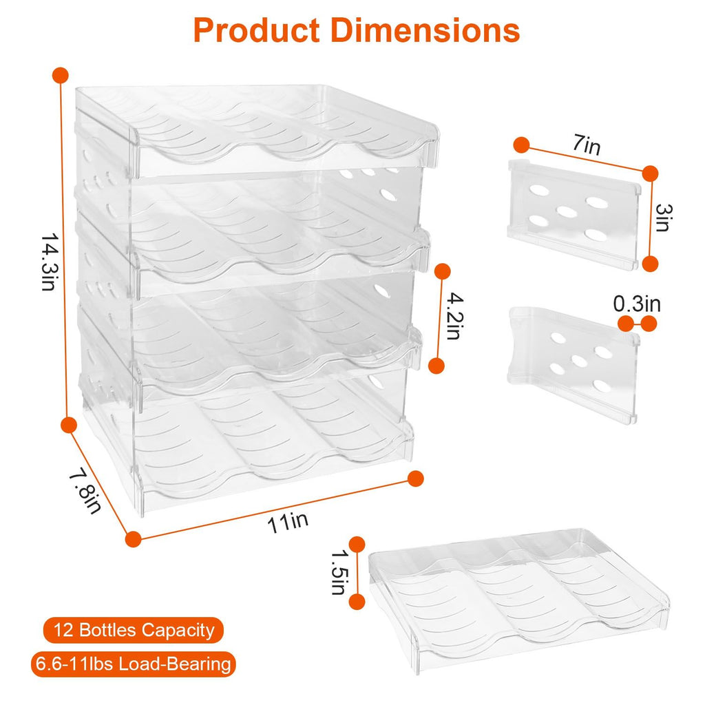 4 Tier Bottle Storage Holder 12 Bottles Transparent Stackable Bottle Organizer Standing Drink Holder Shelf for Kitchen Fridge Cabinet Pantry