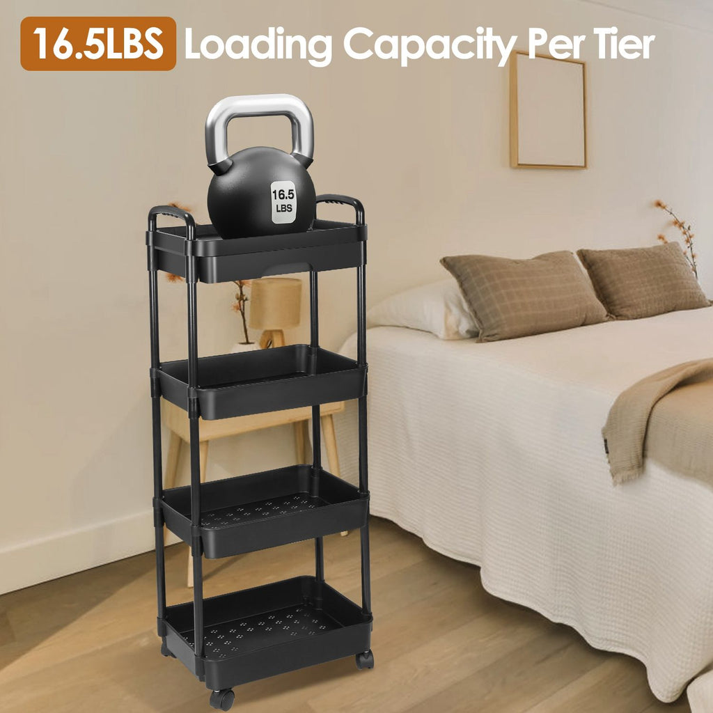 Rolling Utility Cart Movable Storage Organizer with Drawer Lockable Wheels 360 Degree Rotatable Hallow Design for Bedroom Bathroom Kitchen