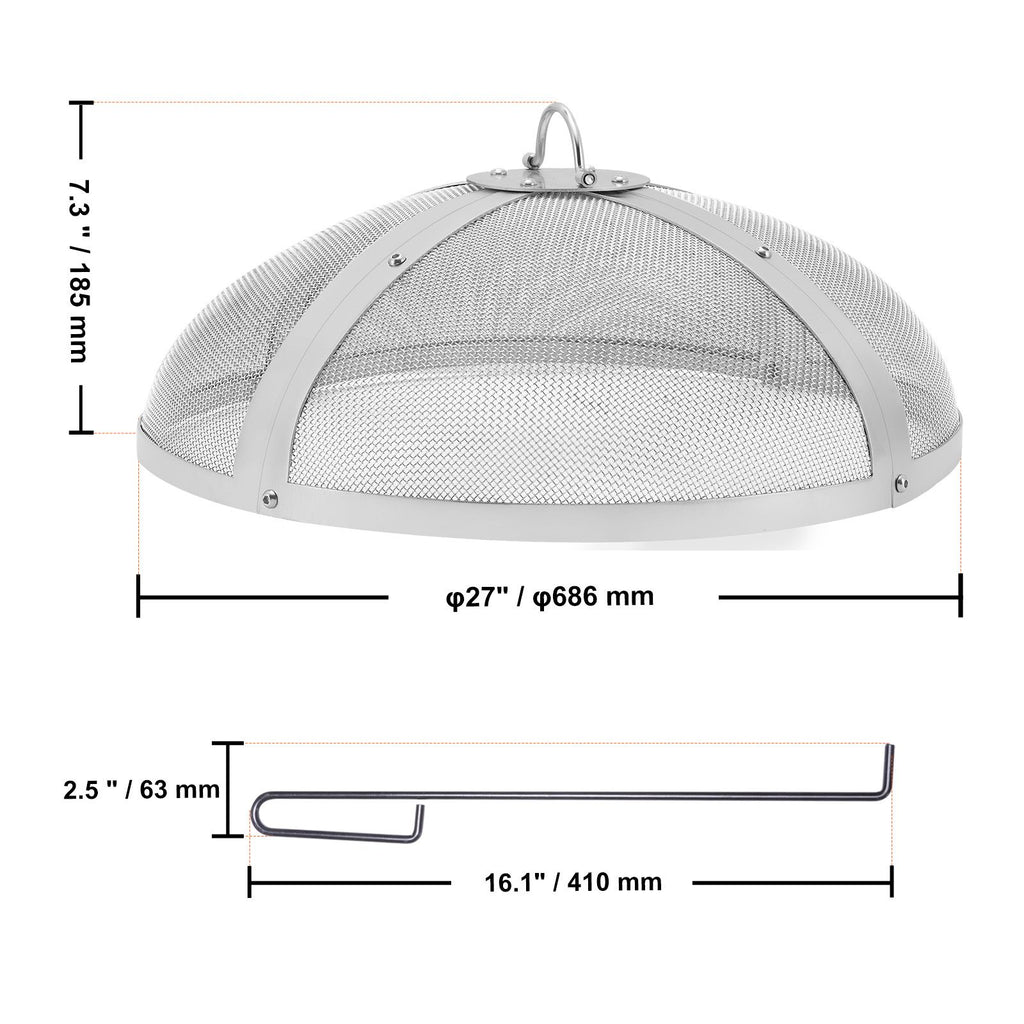 Fire Pit Spark Screen Round 27", Reinforced Heavy Duty Steel Metal Cover, Outdoor Firepit Lid, Easy-Opening Top Screen Covers Round with Ring Handle for Outdoor Patio Fire Pits Backyard