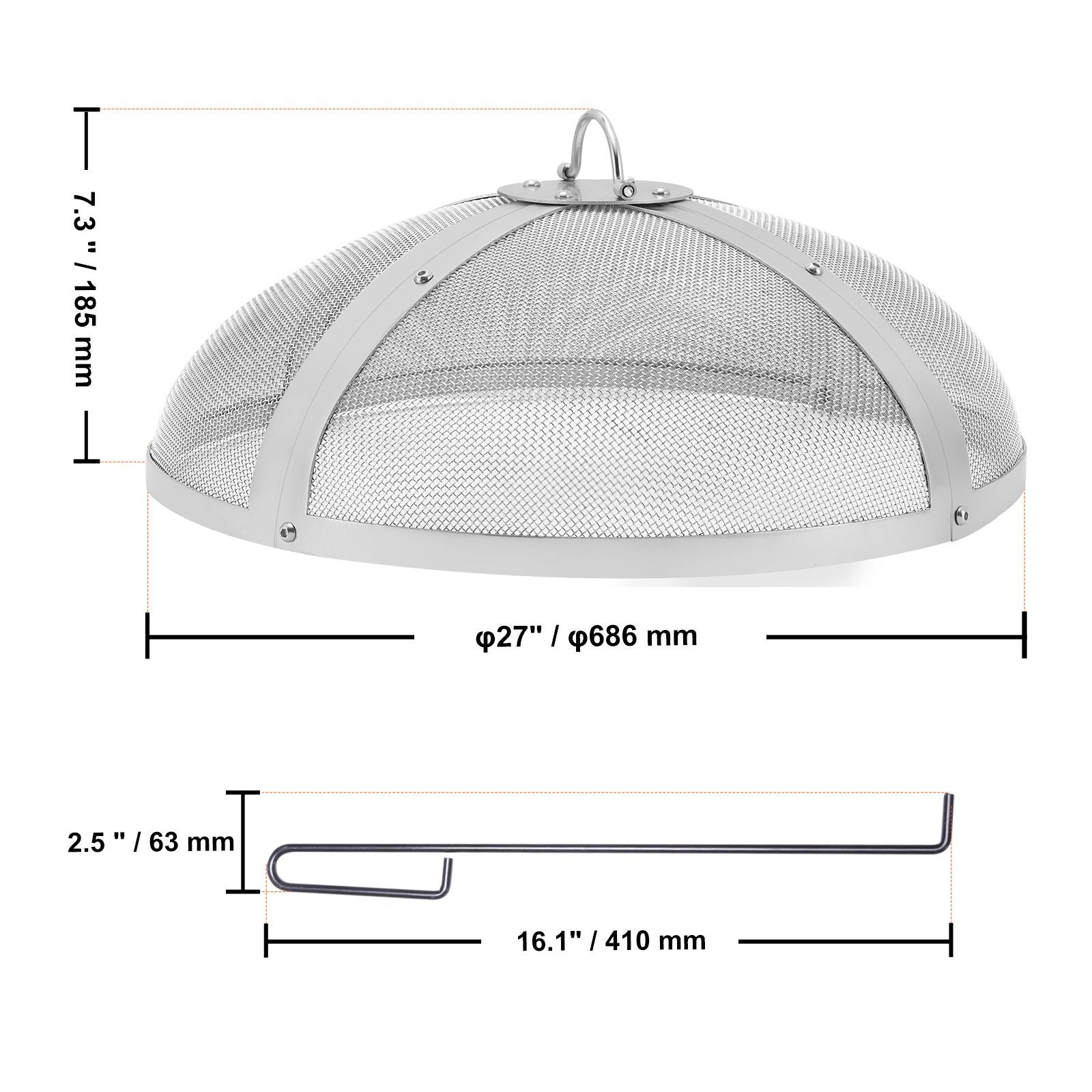 Fire Pit Spark Screen Round 27", Reinforced Heavy Duty Steel Metal Cover, Outdoor Firepit Lid, Easy-Opening Top Screen Covers Round with Ring Handle for Outdoor Patio Fire Pits Backyard