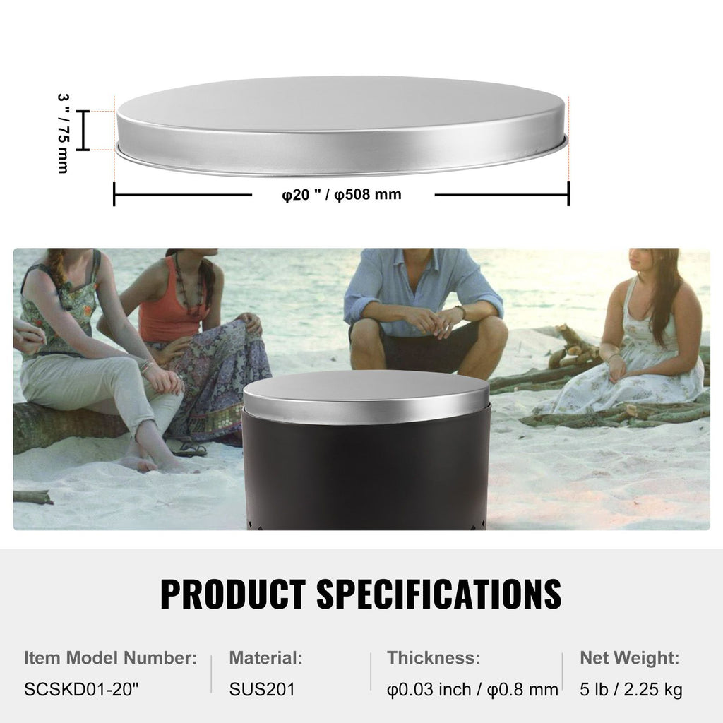 Fire Pit Cover Lid, 20" Portable Firepit Spark Screen,Stainless Steel Steel Metal Cover, Easy-Opening Outdoor Wood Burning and Camping Stove Accessory, for Outdoor Patio Fire Pits Backyard