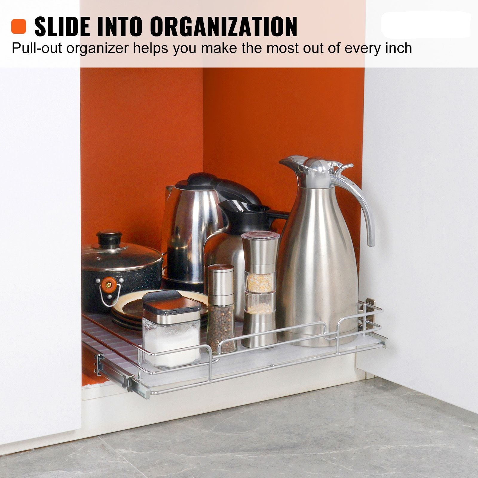 21.5"Wx21"Dx3.5"H Pull Out Cabinet Organizer, Heavy Duty Slide Out Pantry Shelves, Steel Roll Out Drawers, Sliding Drawer Storage for Home Under Sink, 23"Wx22"Dx7"H Install Size for Cabinet