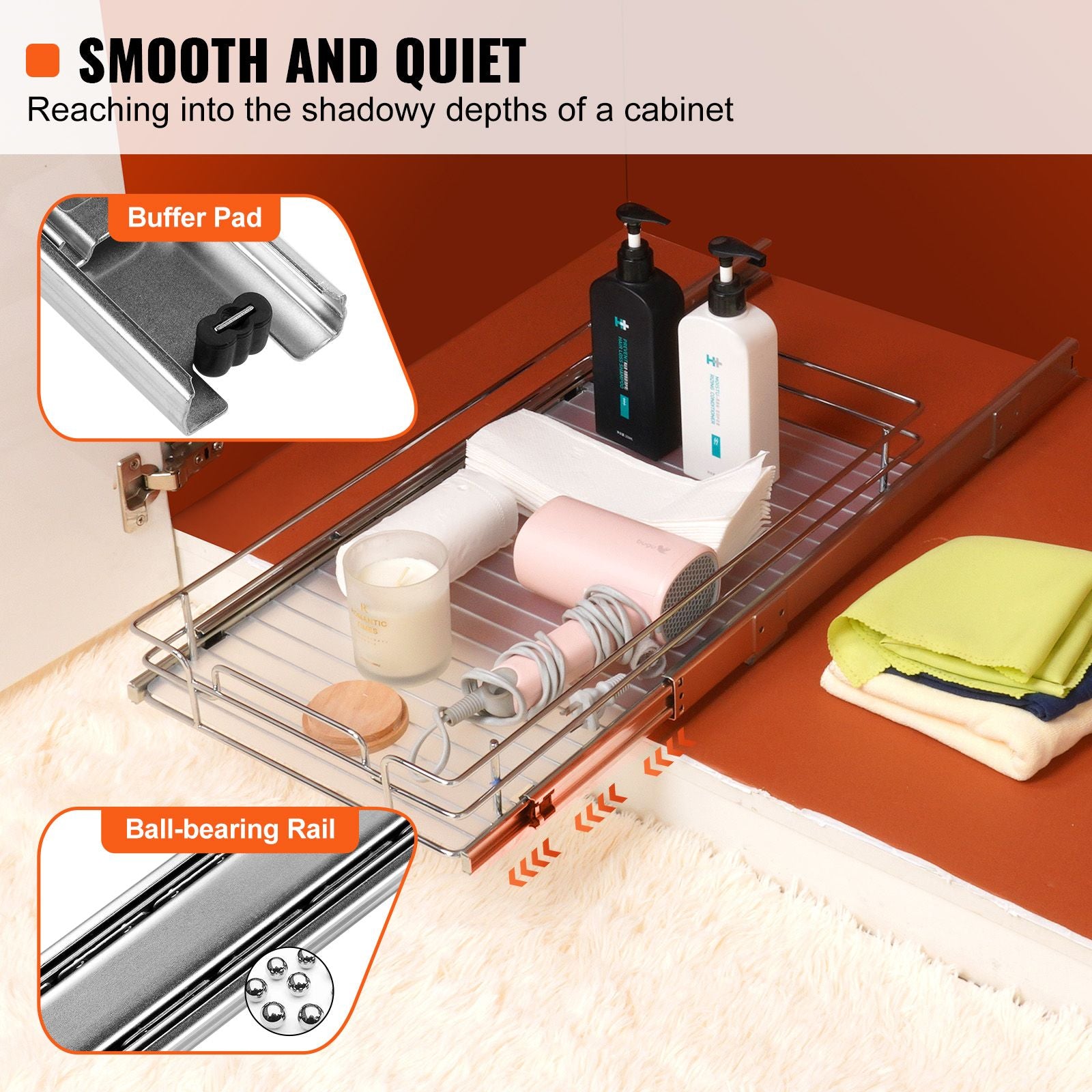 11"Wx21"Dx2.5"H Pull Out Cabinet Organizer, Heavy Duty Slide Out Pantry Shelves, Steel Roll Out Drawers, Sliding Drawer Storage for Home Under Sink, 13.5"Wx22"Dx7"H Install Size for Cabinet