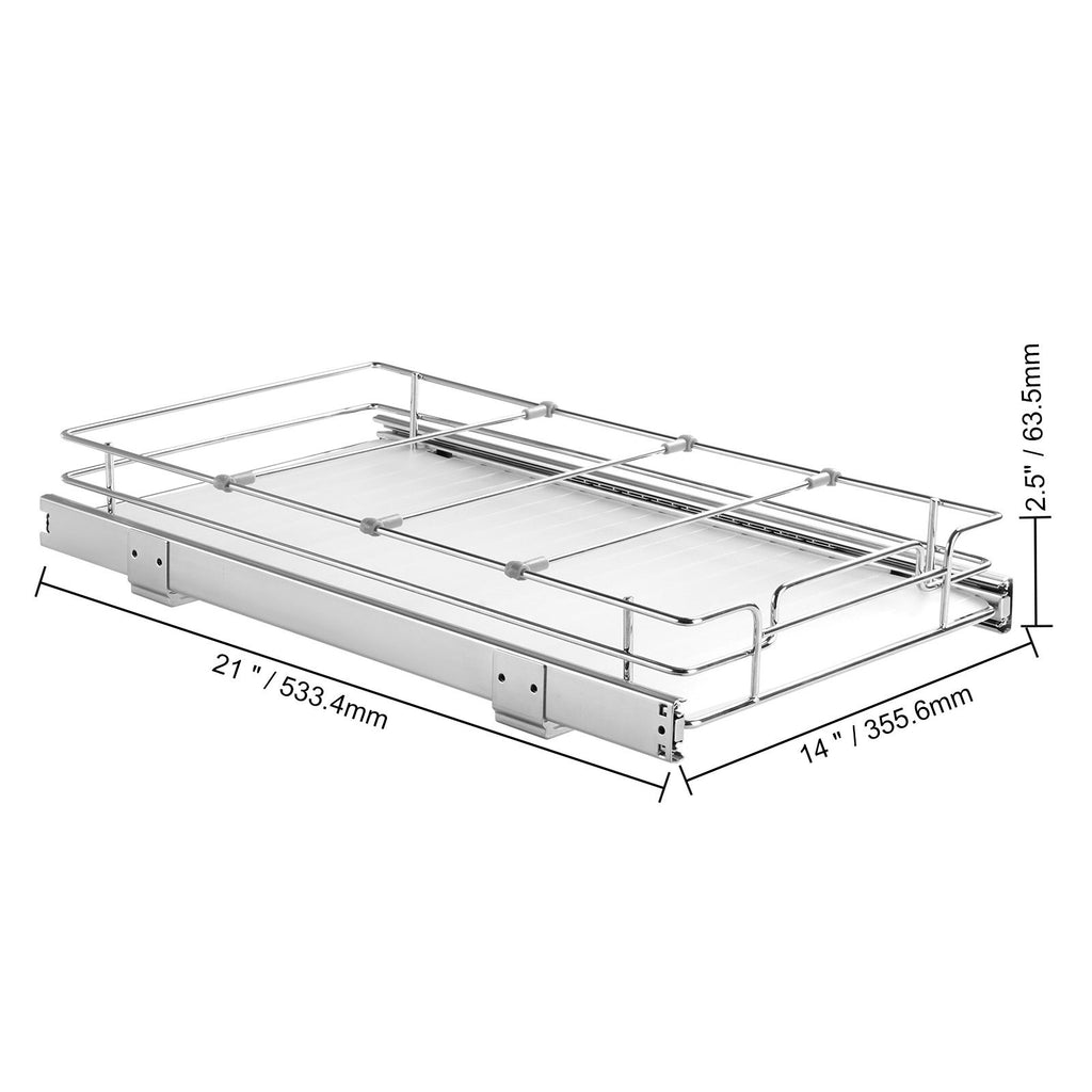 11"Wx21"Dx2.5"H Pull Out Cabinet Organizer, Heavy Duty Slide Out Pantry Shelves, Steel Roll Out Drawers, Sliding Drawer Storage for Home Under Sink, 13.5"Wx22"Dx7"H Install Size for Cabinet