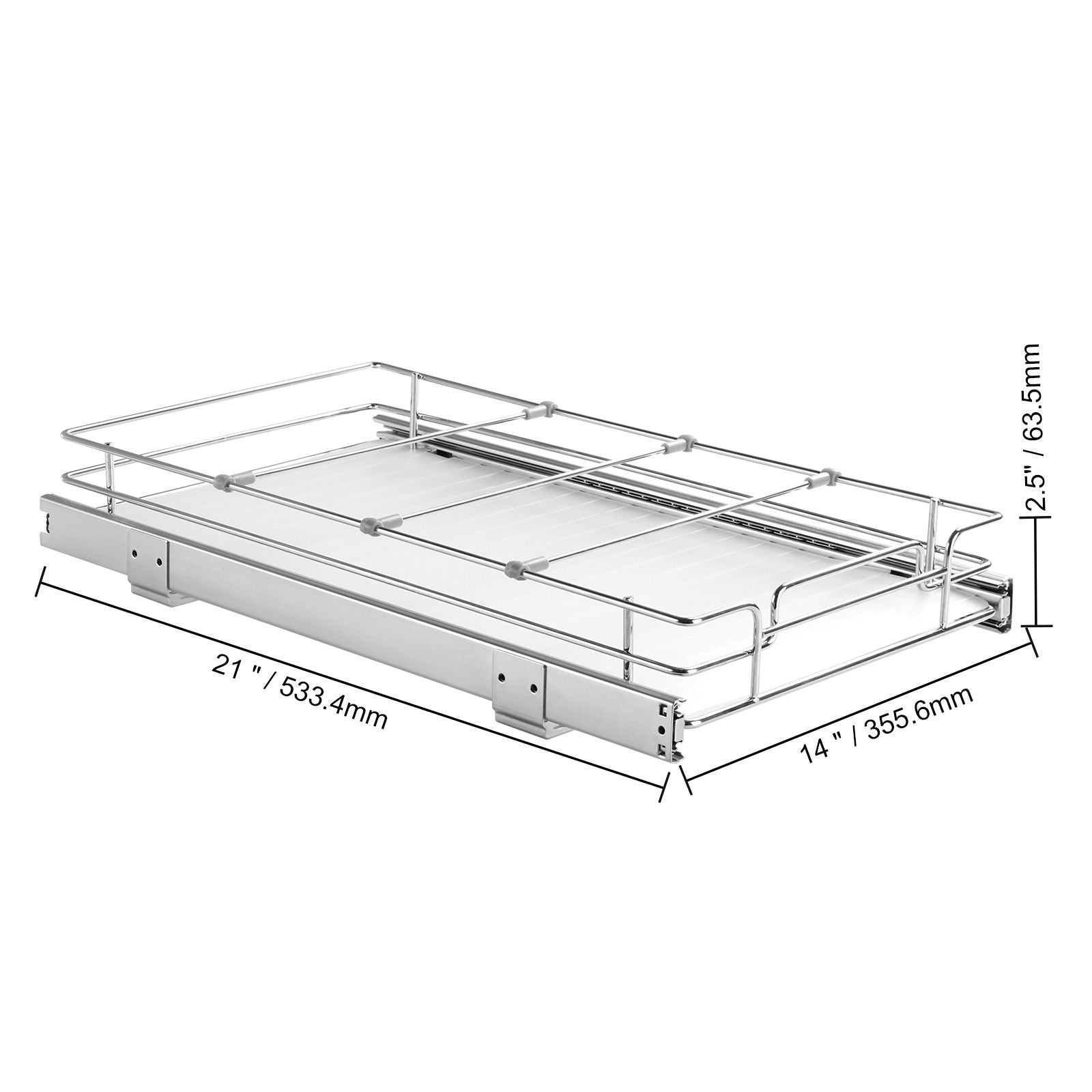11"Wx21"Dx2.5"H Pull Out Cabinet Organizer, Heavy Duty Slide Out Pantry Shelves, Steel Roll Out Drawers, Sliding Drawer Storage for Home Under Sink, 13.5"Wx22"Dx7"H Install Size for Cabinet