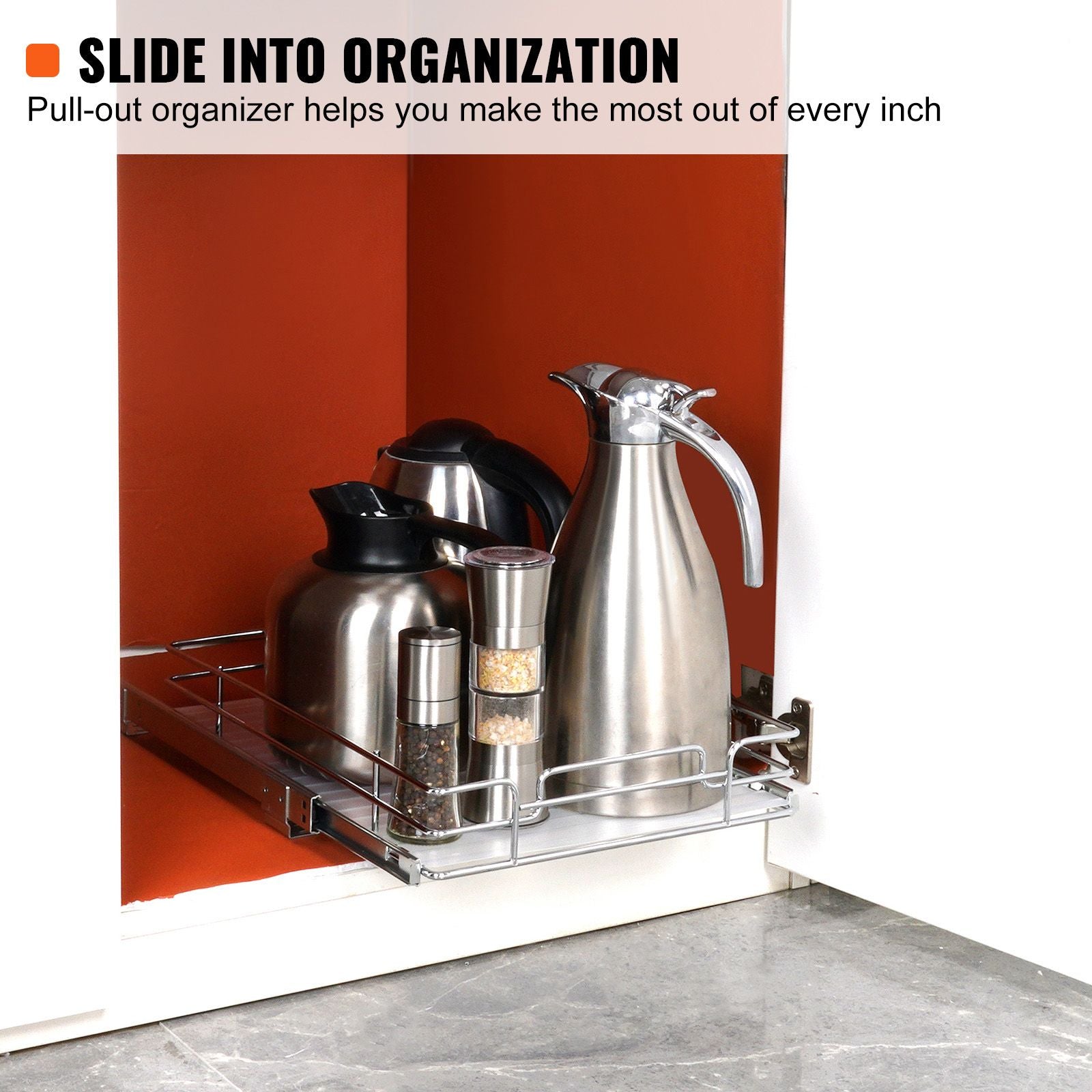 11"Wx21"Dx2.5"H Pull Out Cabinet Organizer, Heavy Duty Slide Out Pantry Shelves, Steel Roll Out Drawers, Sliding Drawer Storage for Home Under Sink, 13.5"Wx22"Dx7"H Install Size for Cabinet