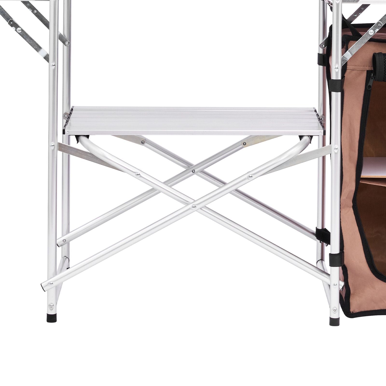 Outdoor 2-Tier Kitchen with Zippered Bag, Portable Folding Cook Table for BBQ, Party and Camping, Brown