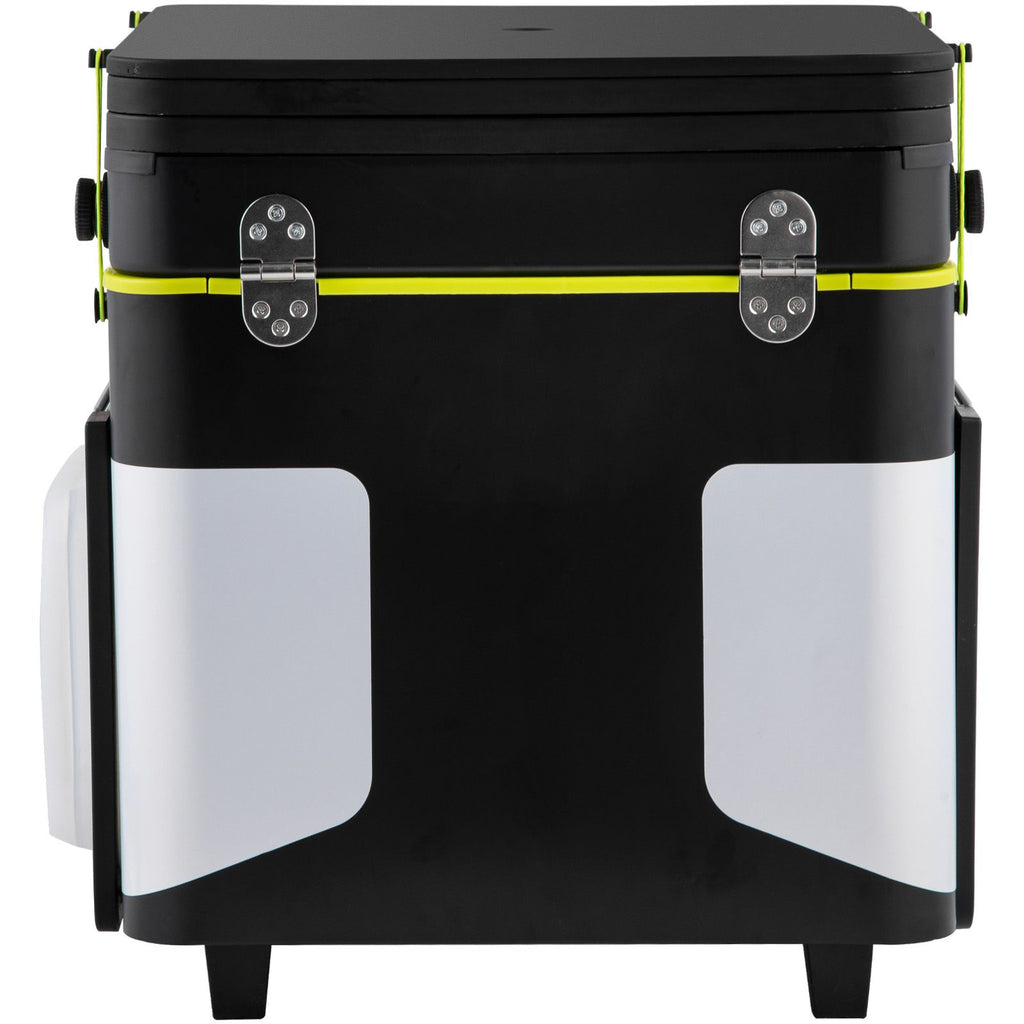 Outdoor Mobile Kitchen, Portable Multifunctional Camp Box with Wheels All in One Integrated Cooking Station with Windproof Stove, Folding Tables Storage Organizer, Black