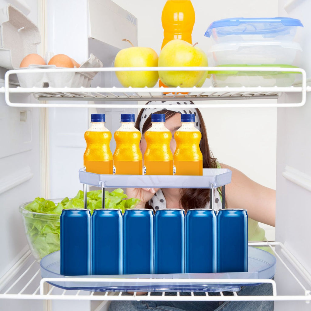 2 Tier Turntable Organizer Rectangular Refrigerator Spinner Storage Rack with 360° Rotatable Slide Rail for Kitchen Cabinet Countertop