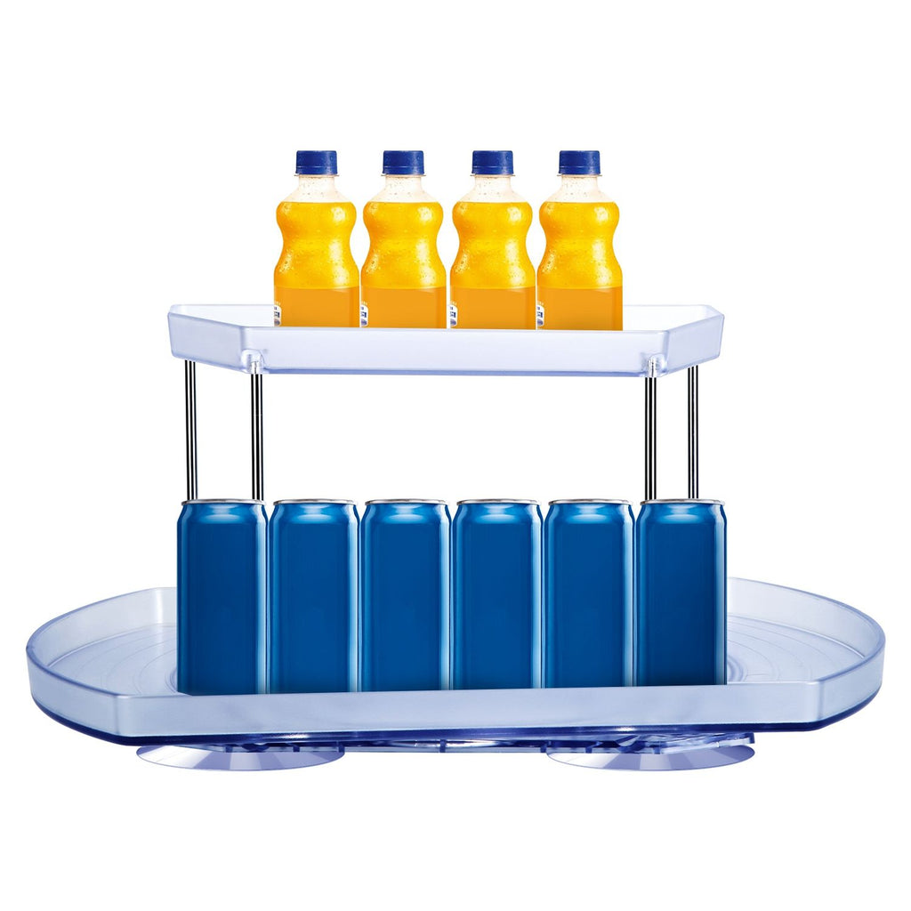 2 Tier Turntable Organizer Rectangular Refrigerator Spinner Storage Rack with 360° Rotatable Slide Rail for Kitchen Cabinet Countertop