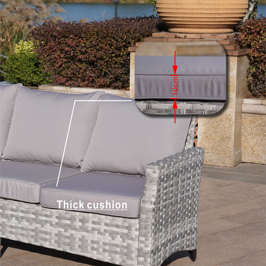 5-Piece Gray Wicker Outdoor Conversational Sofa Set with Fire Pit Table and Ottoman