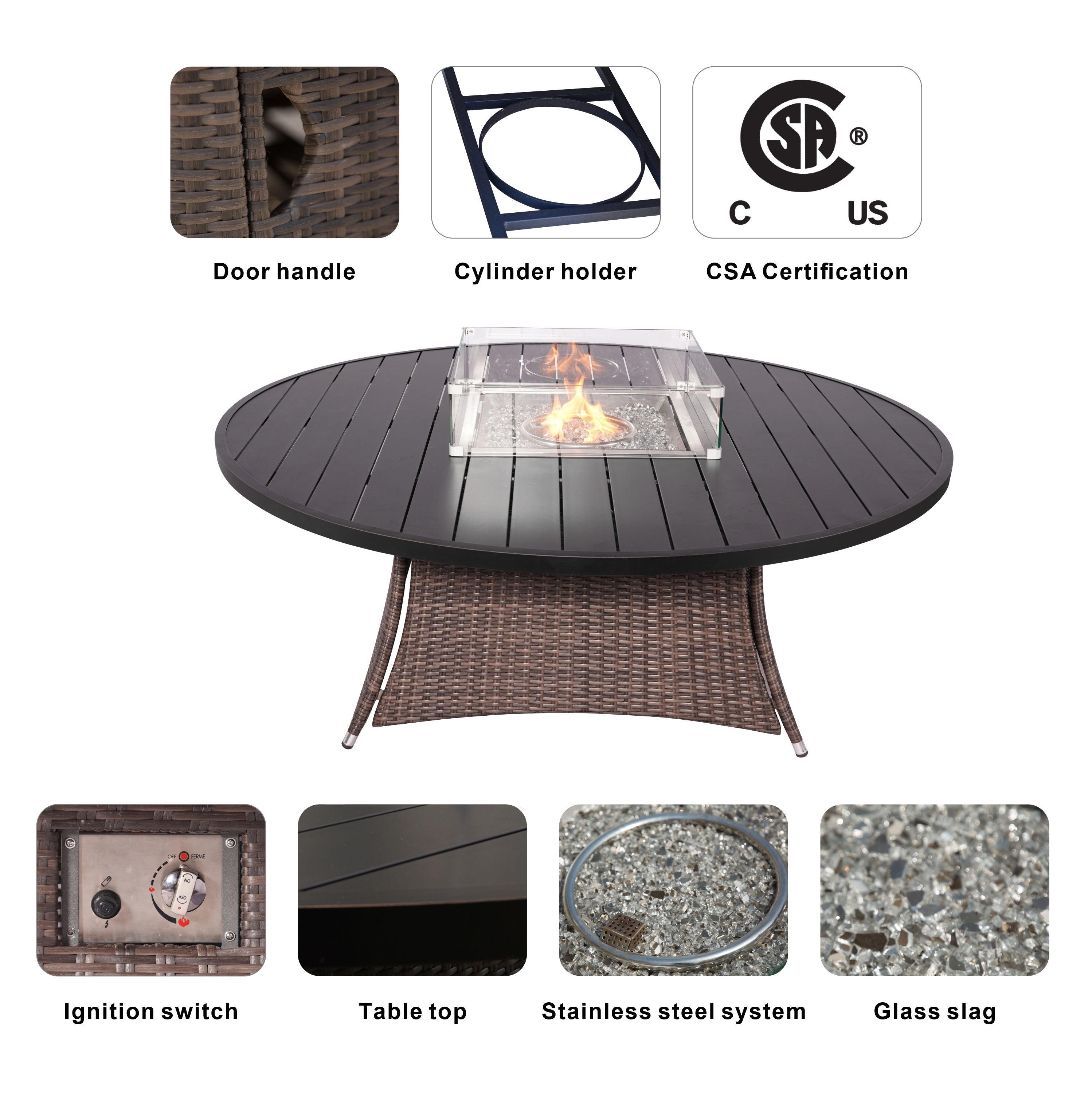 Direct Wicker Outdoor 9 Piece Patio Wicker Gas Fire Pit Set Round Table With Arm Chairs by Direct Wicker